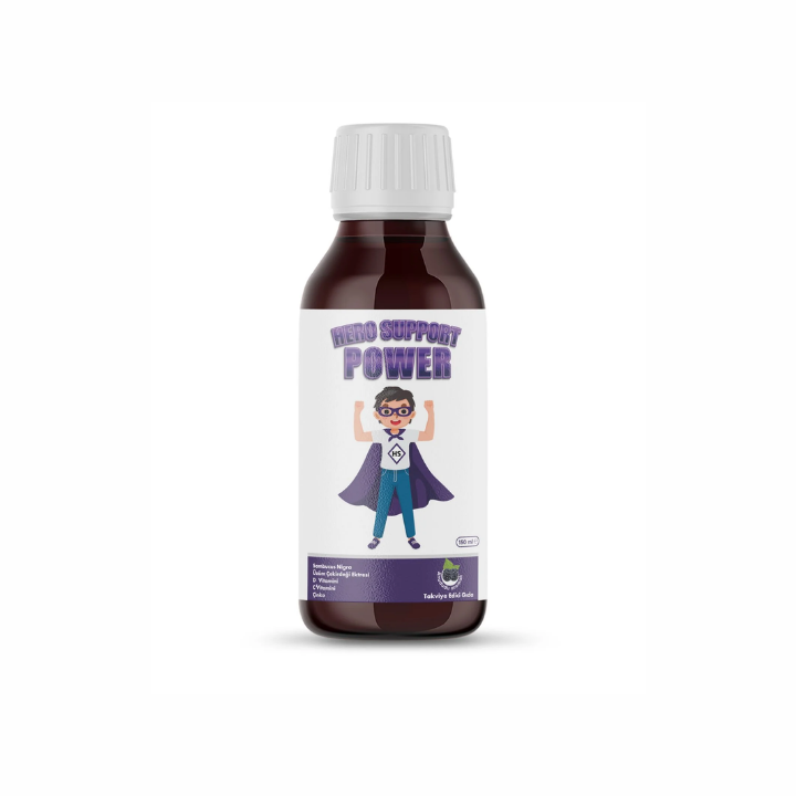 Hero Support Power Şurup Kara Mürver, D3 Vitamini ve Üzüm Çekirdeği Ekstresi İçeren Takviye Edici Gıda
