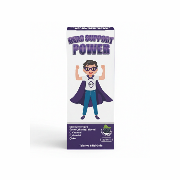 Hero Support Power Şurup Kara Mürver, D3 Vitamini ve Üzüm Çekirdeği Ekstresi İçeren Takviye Edici Gıda